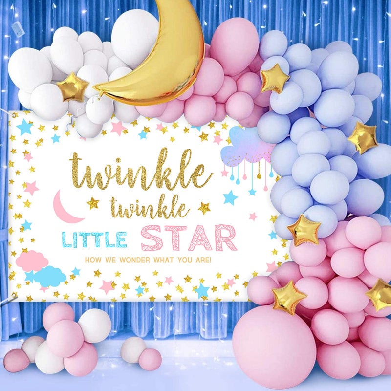 Mocsicka Twinkle Star Gender Reveal Party Decoration Boy or Girl Gender Reveal Backdrop Twinkle Twinkle Little Star Banner Party Supplies(White,7x5ft) - Image 5